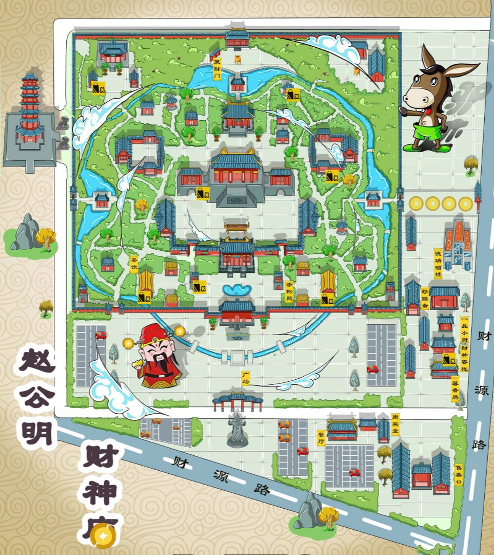 沔城回族镇寺庙类手绘地图
